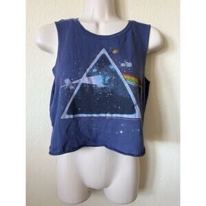 LST & FND Blue Galaxy Rainbow Sleeveless Women’s Muscle Shirt Crop Top Size XS